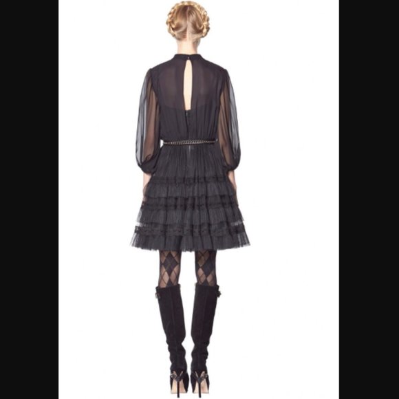 Authentic Alice & Olivia SUZE PUFF DRESS Tiered Lace Tulle Silk Dress $895.00 - Picture 2 of 16